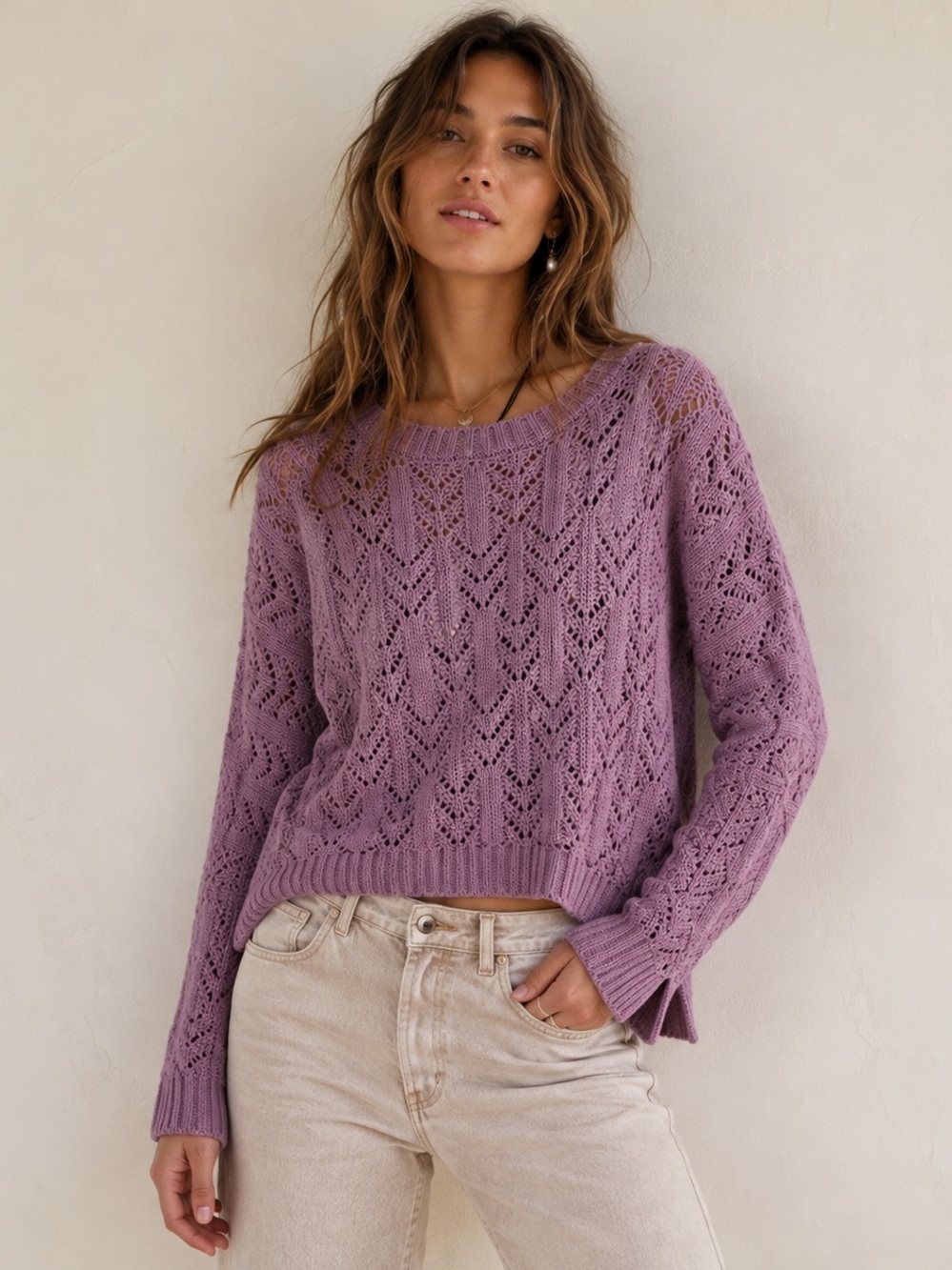 Oversized Purple Chenille Open Knit Sweater